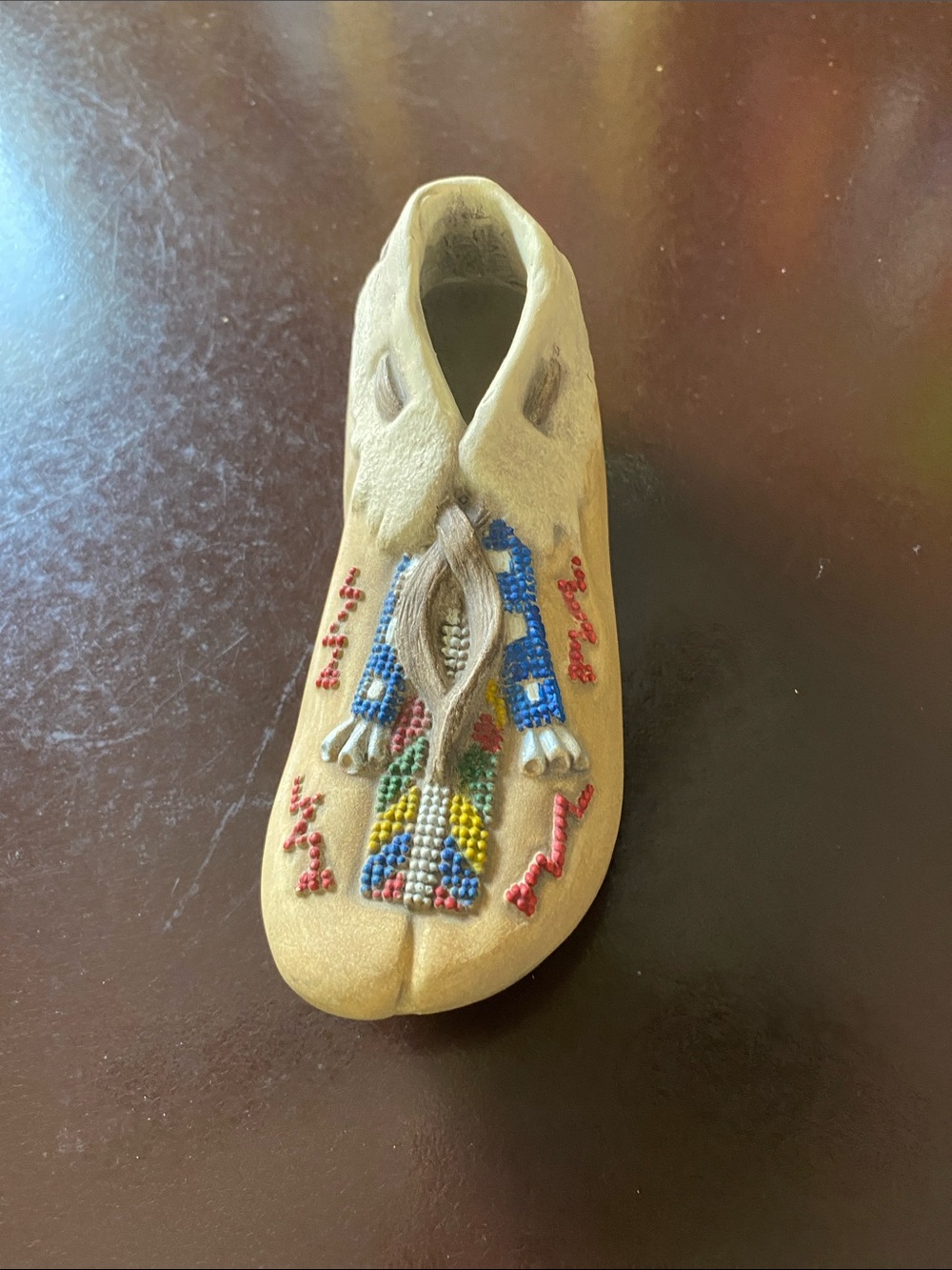 Beaded Cream Moccasin Accent - Decorative Home Accent wood